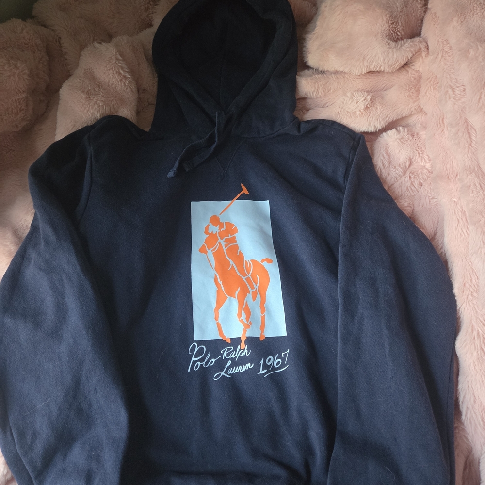 Polo by Ralph Lauren Dark Blue Hoodie with Bright Orange Graphic